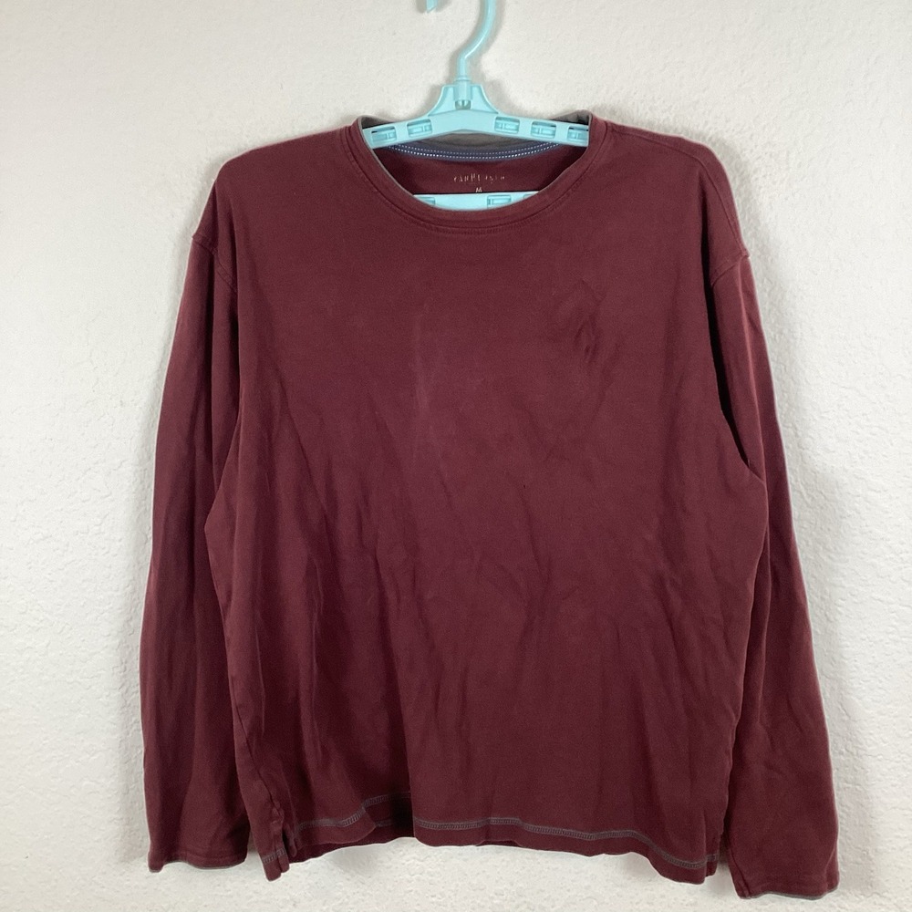 Van Heusen Mens T Shirt Sz M Medium Long Sleeve Crew Neck Solid Tiny Hole Good